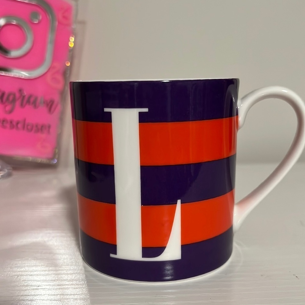 Kate Spade Lenox purple and red mug. “L”